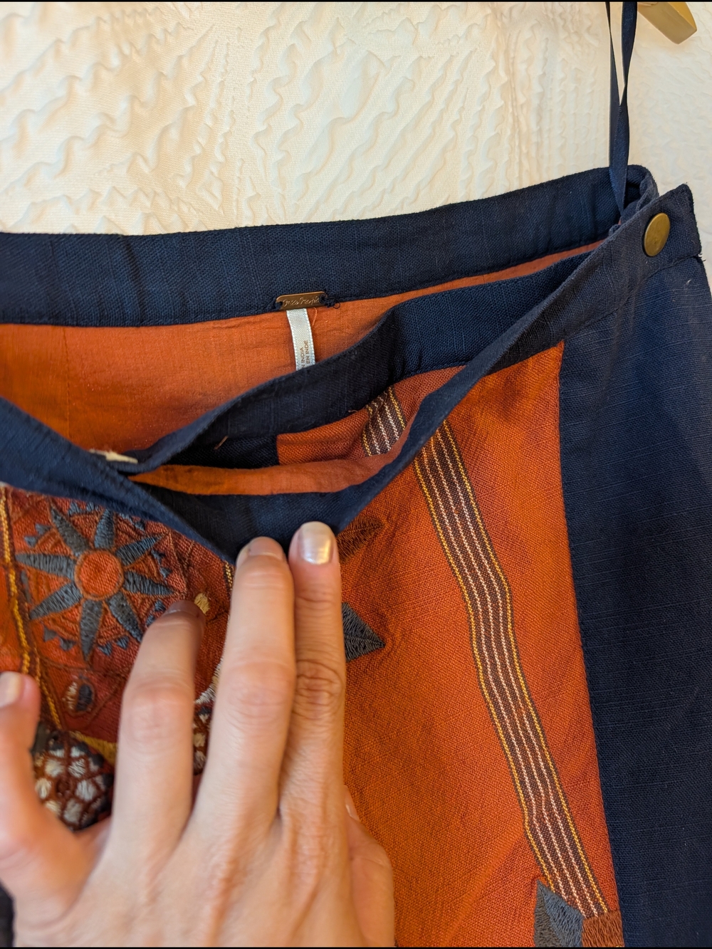 Free People Floral Embroidered Wrap Skirt with Navy Trim - Picture 8 of 8